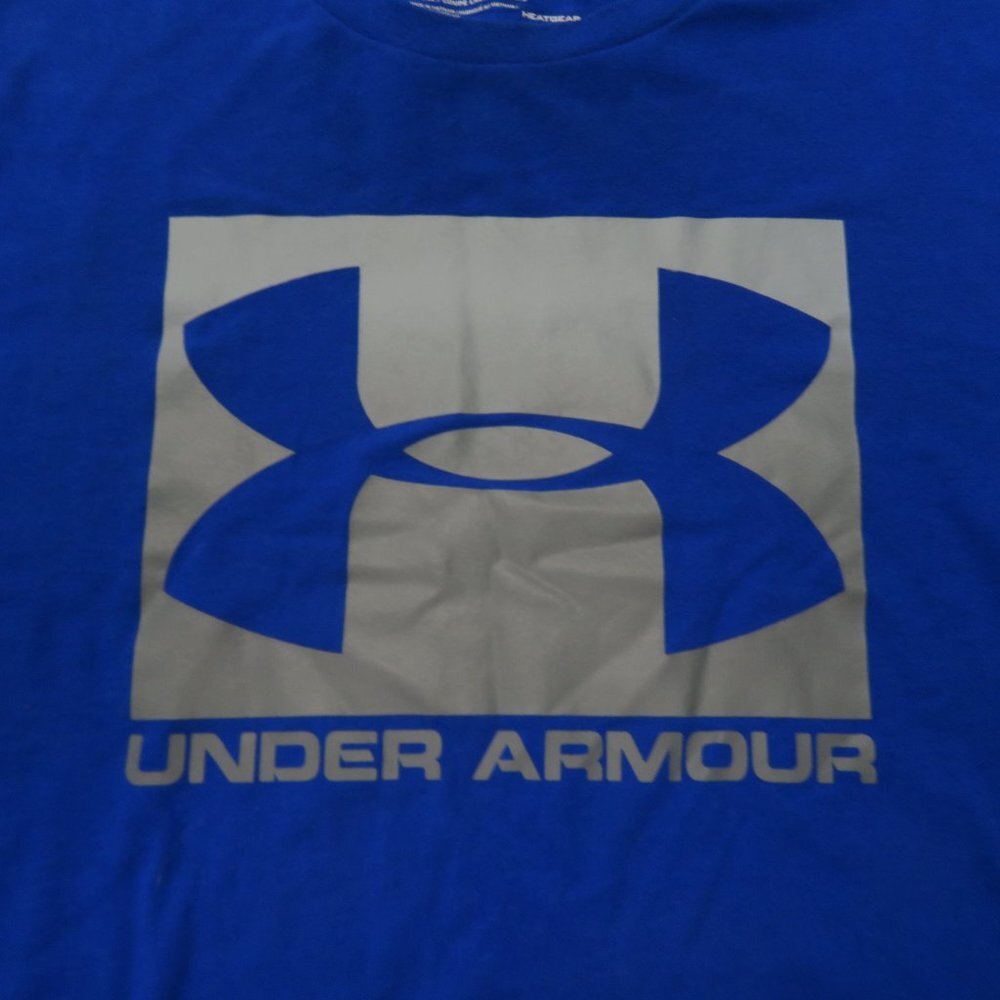 Under Armour T-Shirt Mens Medium Blue Big Logo Loose Heatgear Short Sleeve‎ Tee - Picture 2 of 4
